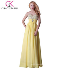 2015 Best Selling Yellow Strapless Beads Chiffon Floor Length Vestido de noite CL3524-1